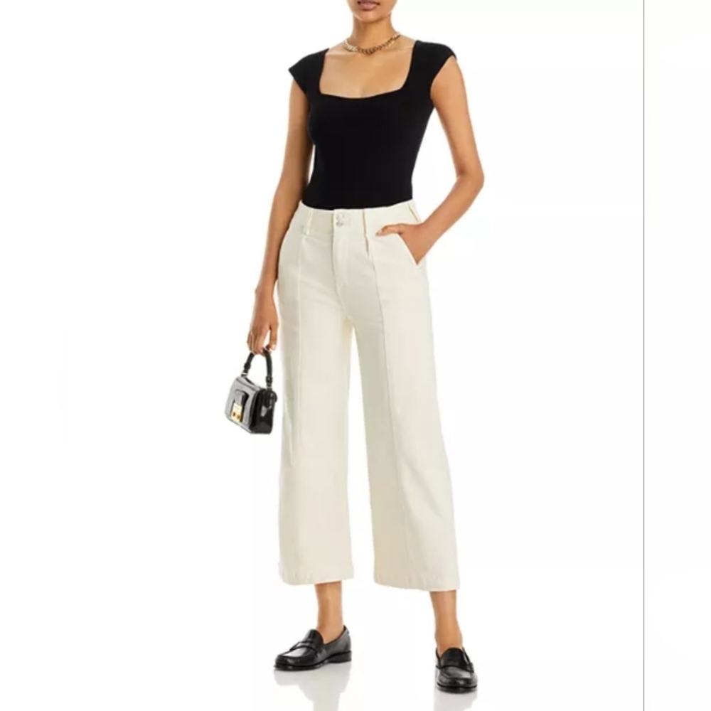PAIGE Brooklyn Flare Wide Leg Jeans in Cream